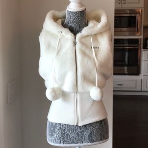 BEBE Soft Faux Fur White Vest with Hood, size S